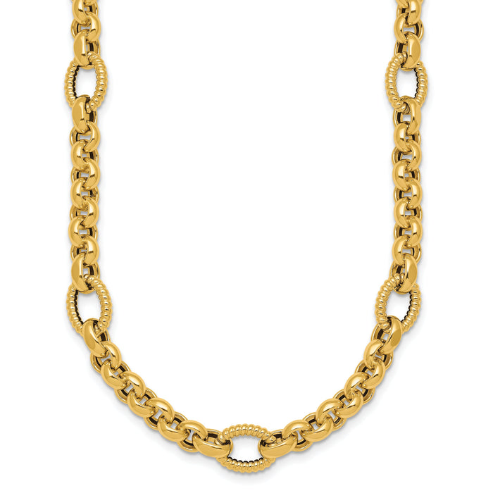 14k Polished and Textured Fancy Link 18in Necklace-SF3267-18
