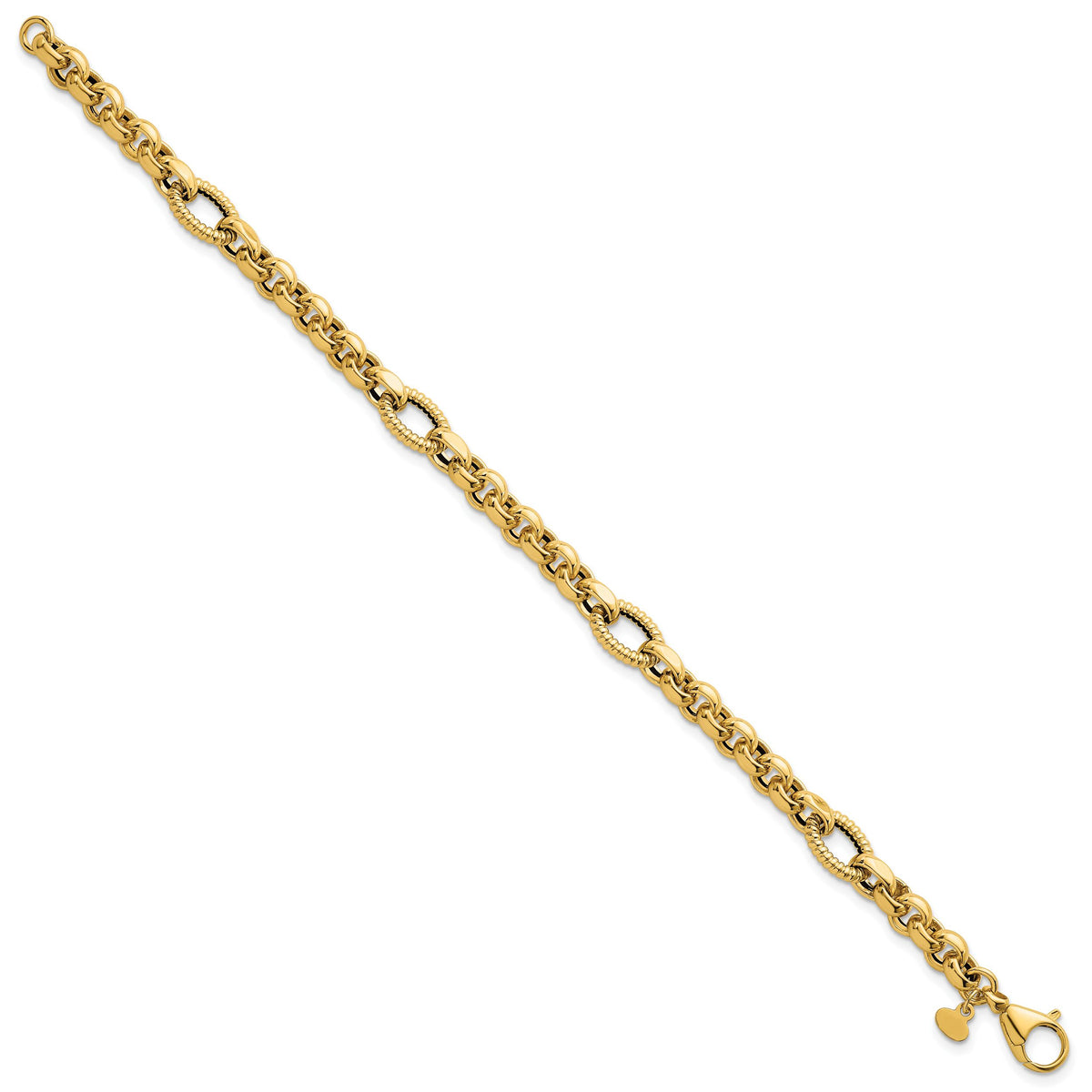 14k Polished and Textured Fancy Link 7.5in Bracelet-SF3267-7.5