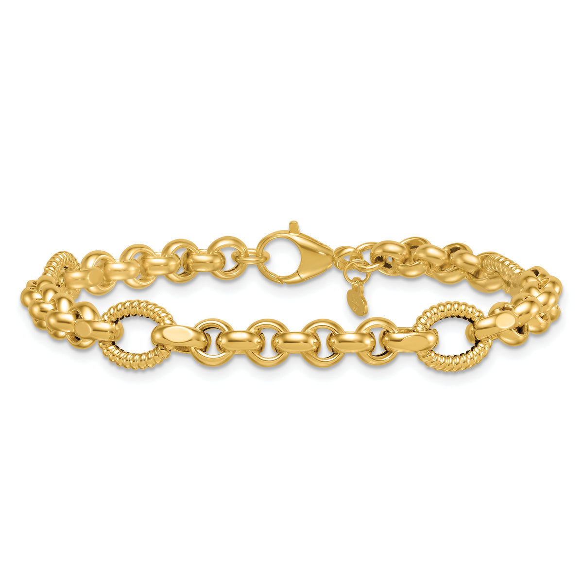 14k Polished and Textured Fancy Link 7.5in Bracelet-SF3267-7.5