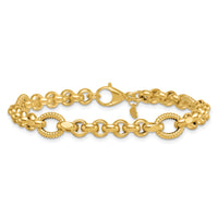 14k Polished and Textured Fancy Link 7.5in Bracelet-SF3267-7.5