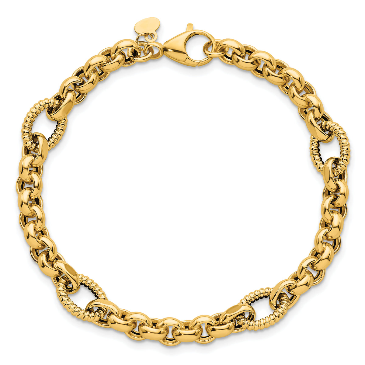 14k Polished and Textured Fancy Link 7.5in Bracelet-SF3267-7.5