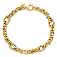 14k Polished and Textured Fancy Link 7.5in Bracelet-SF3267-7.5