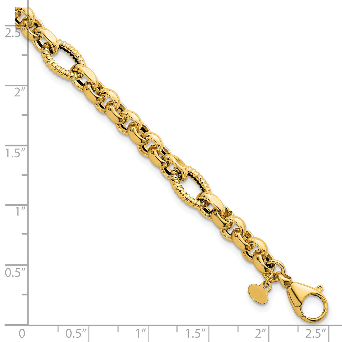 14k Polished and Textured Fancy Link 7.5in Bracelet-SF3267-7.5