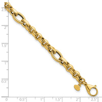 14k Polished and Textured Fancy Link 7.5in Bracelet-SF3267-7.5