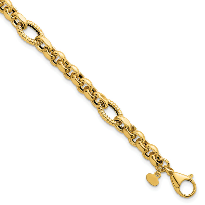 14k Polished and Textured Fancy Link 7.5in Bracelet-SF3267-7.5