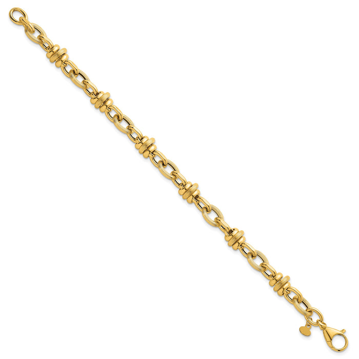 14k Polished and Textured Fancy Chain 7.5in Bracelet-SF3268-7.5
