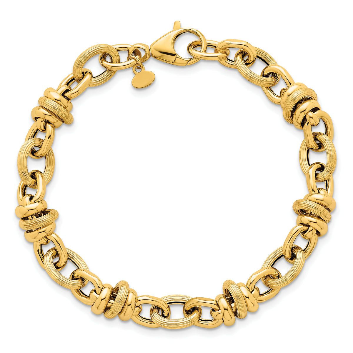 14k Polished and Textured Fancy Chain 7.5in Bracelet-SF3268-7.5