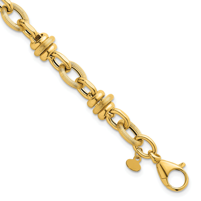 14k Polished and Textured Fancy Chain 7.5in Bracelet-SF3268-7.5