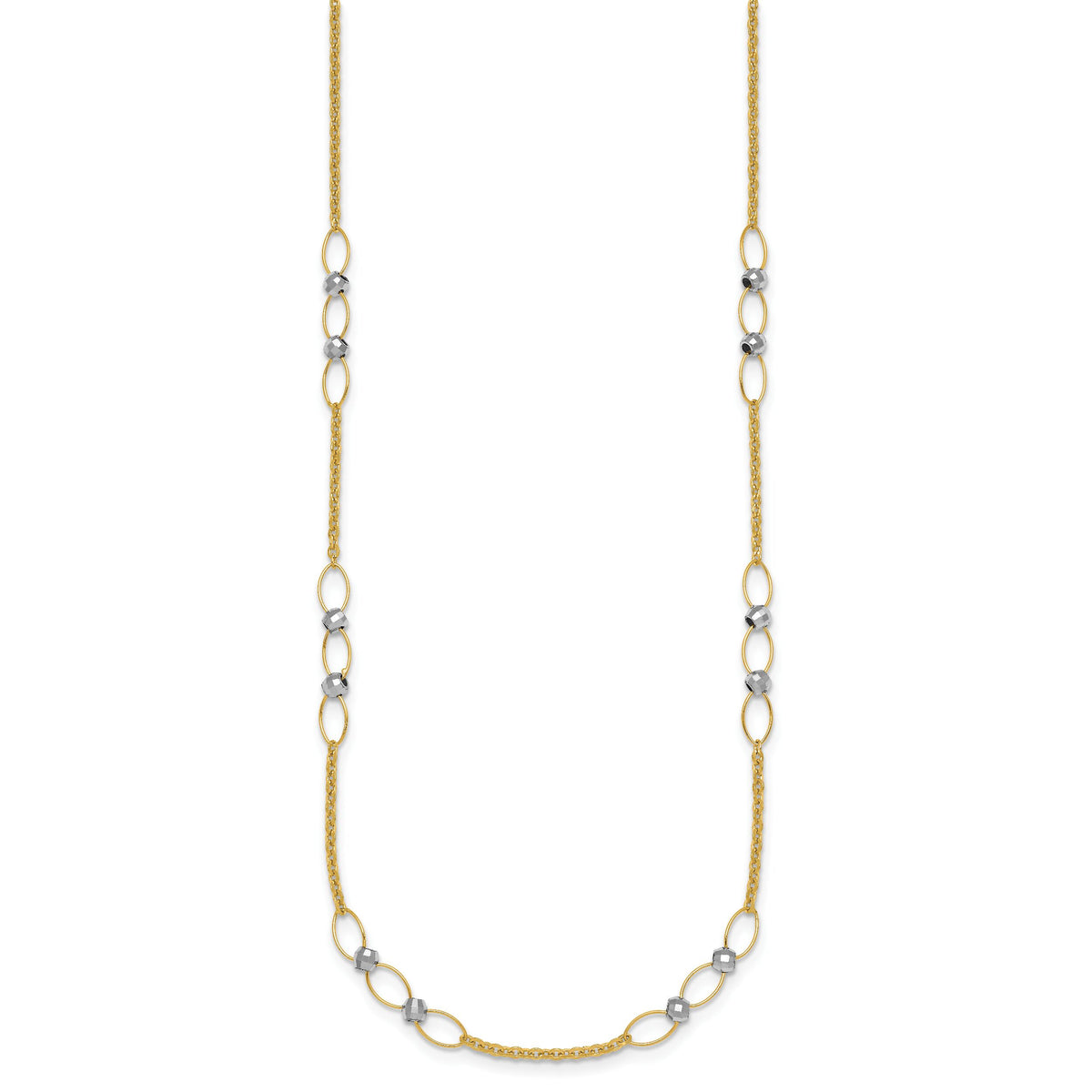 14k Two-tone Polished and Diamond-cut Beads Fancy Link Necklace-SF3269-18