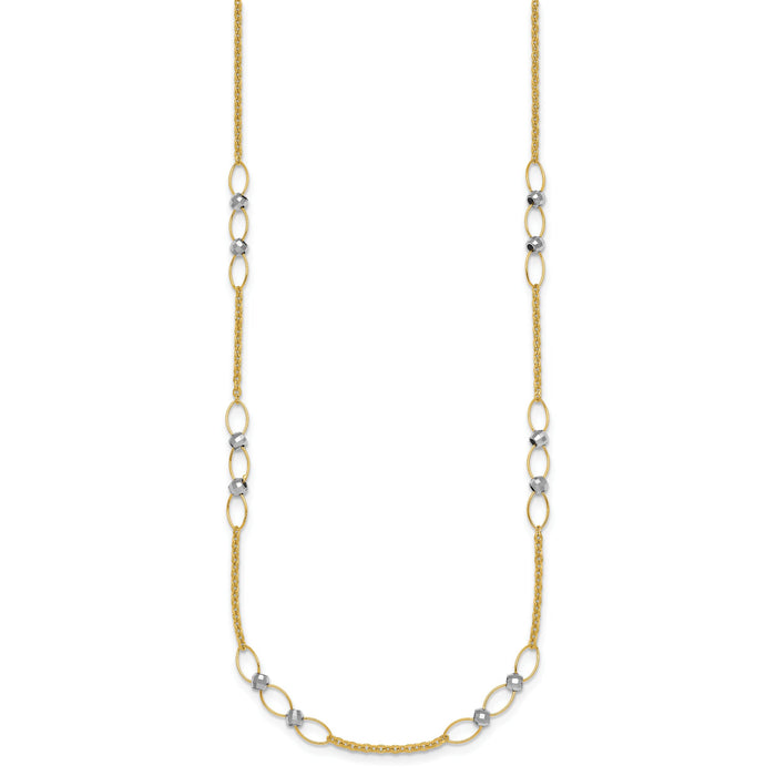 14k Two-tone Polished and Diamond-cut Beads Fancy Link Necklace-SF3269-18
