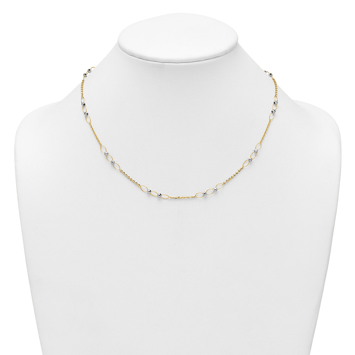 14k Two-tone Polished and Diamond-cut Beads Fancy Link Necklace-SF3269-18