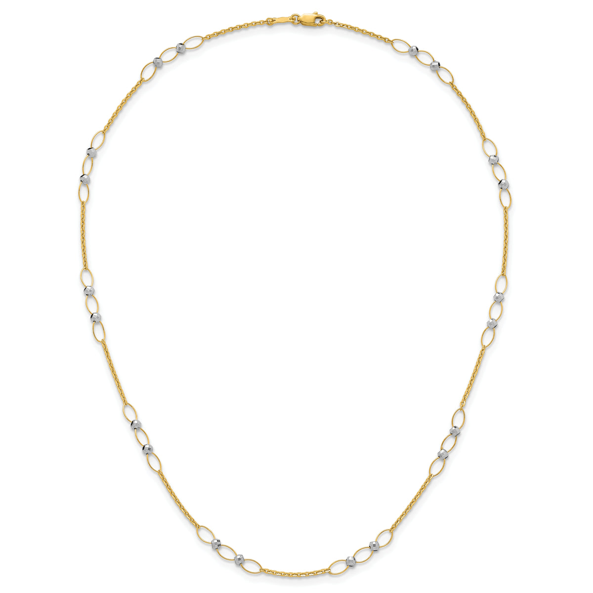 14k Two-tone Polished and Diamond-cut Beads Fancy Link Necklace-SF3269-18