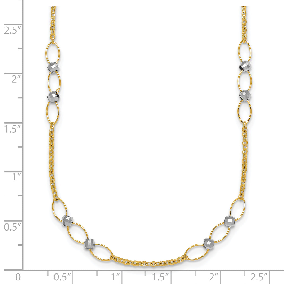 14k Two-tone Polished and Diamond-cut Beads Fancy Link Necklace-SF3269-18