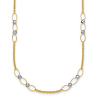 14k Two-tone Polished and Diamond-cut Beads Fancy Link Necklace-SF3269-18