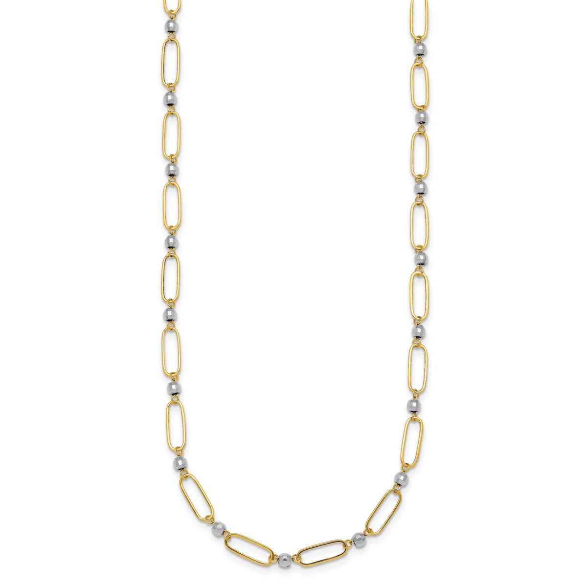 14k Two-tone Polished Oval Beaded 18in Necklace-SF3270-18
