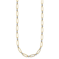 14k Two-tone Polished Oval Beaded 18in Necklace-SF3270-18