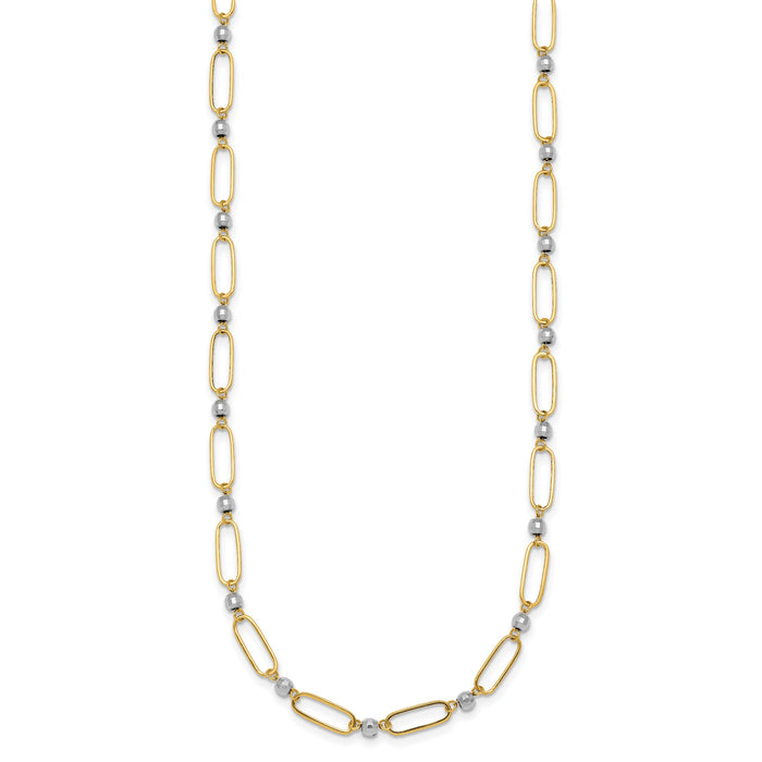 14k Two-tone Polished Oval Beaded 18in Necklace-SF3270-18