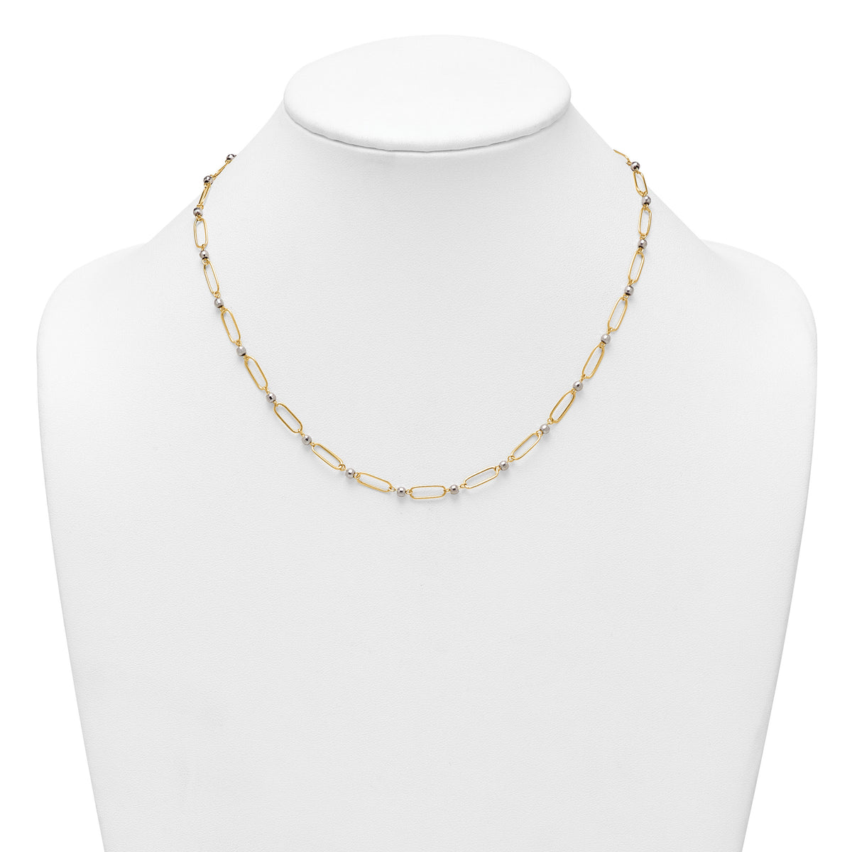 14k Two-tone Polished Oval Beaded 18in Necklace-SF3270-18