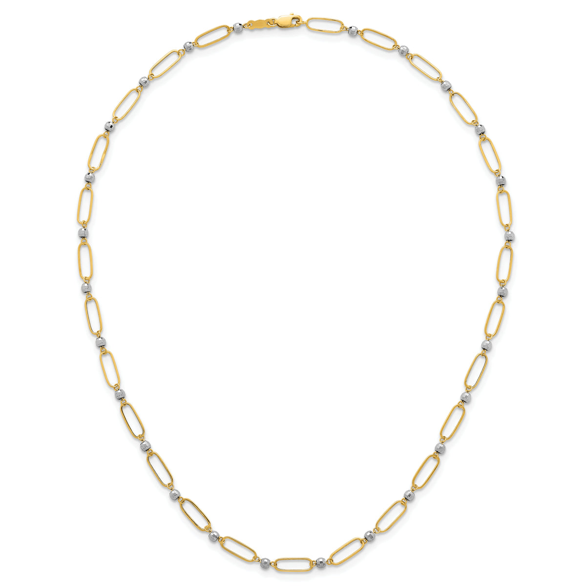 14k Two-tone Polished Oval Beaded 18in Necklace-SF3270-18