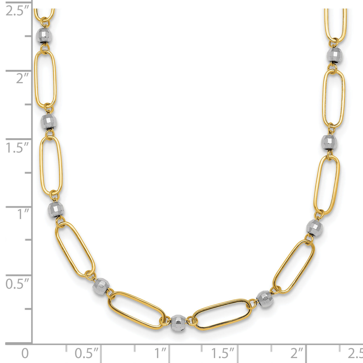 14k Two-tone Polished Oval Beaded 18in Necklace-SF3270-18