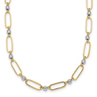 14k Two-tone Polished Oval Beaded 18in Necklace-SF3270-18