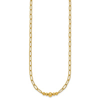 14K Polished Beaded 18in Paperclip Necklace-SF3272-18