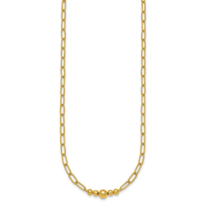 14K Polished Beaded 18in Paperclip Necklace-SF3272-18