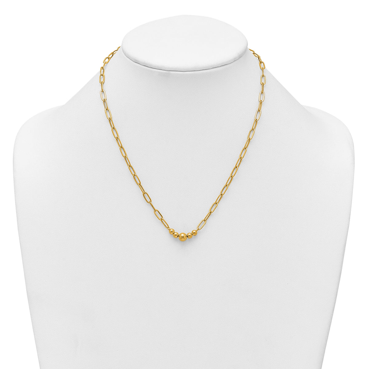 14K Polished Beaded 18in Paperclip Necklace-SF3272-18