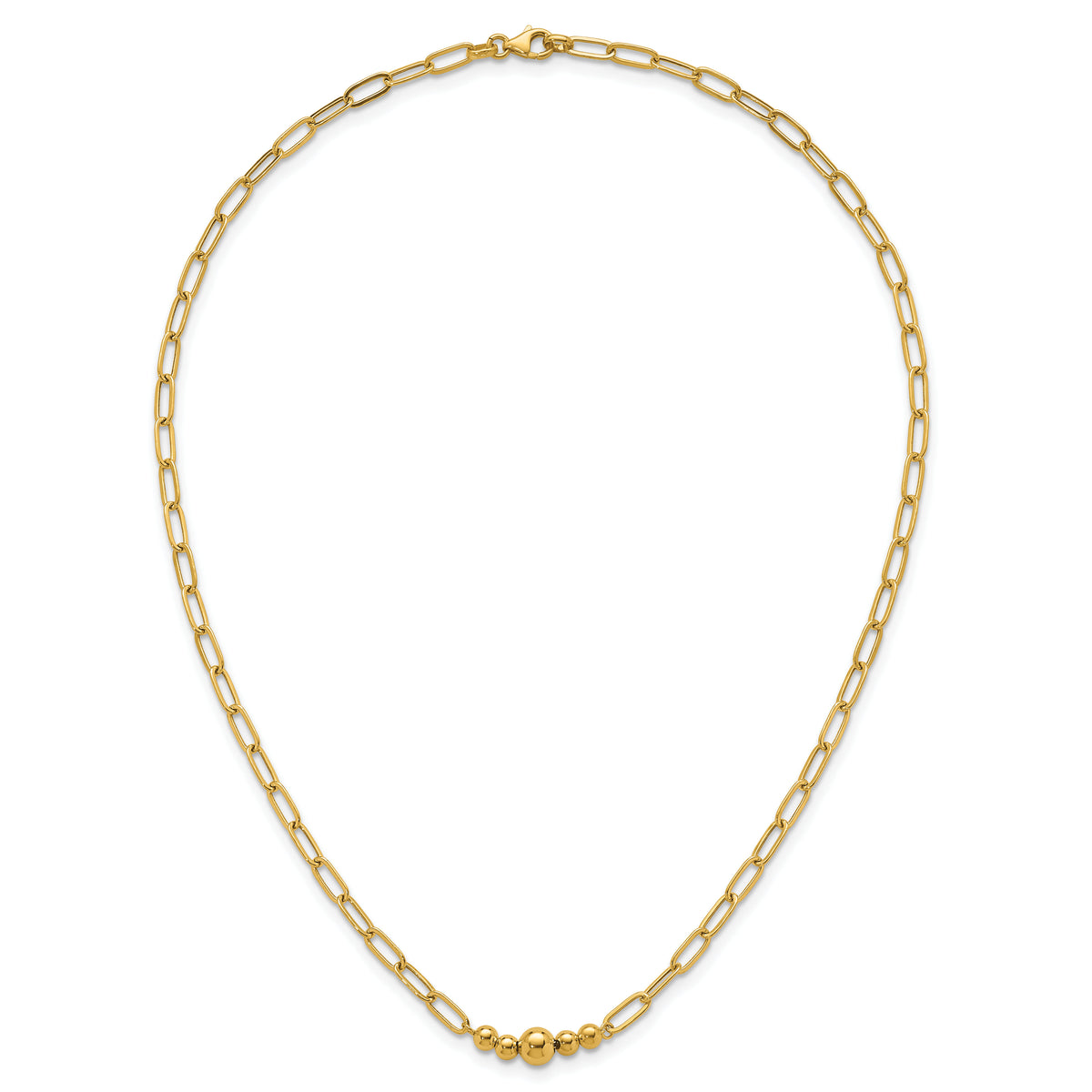 14K Polished Beaded 18in Paperclip Necklace-SF3272-18