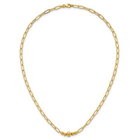 14K Polished Beaded 18in Paperclip Necklace-SF3272-18