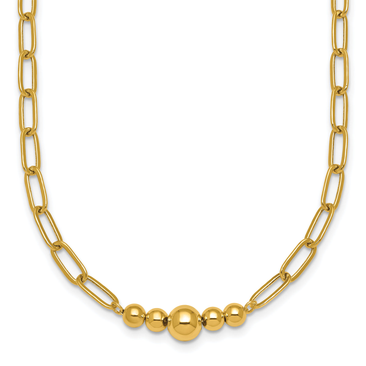 14K Polished Beaded 18in Paperclip Necklace-SF3272-18