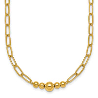 14K Polished Beaded 18in Paperclip Necklace-SF3272-18