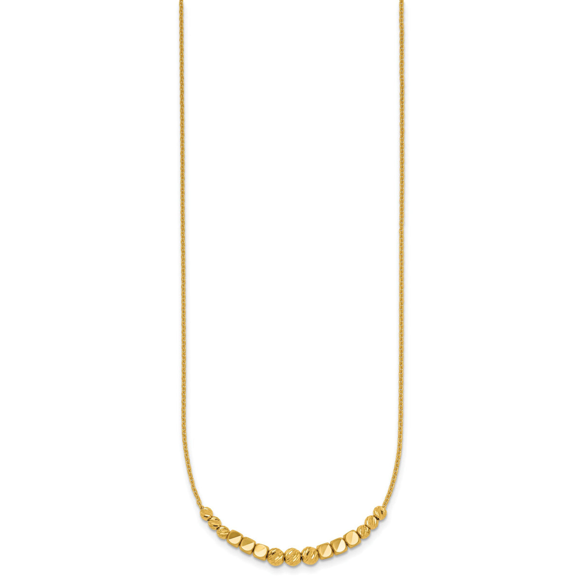 14K Polished Diamond-cut and Beaded 16in w/ 2in Ext Necklace-SF3274-16