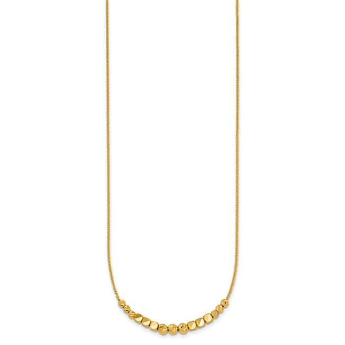14K Polished Diamond-cut and Beaded 16in w/ 2in Ext Necklace-SF3274-16