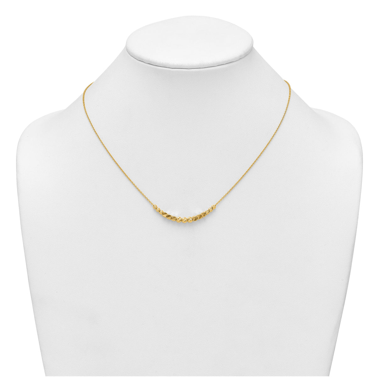 14K Polished Diamond-cut and Beaded 16in w/ 2in Ext Necklace-SF3274-16