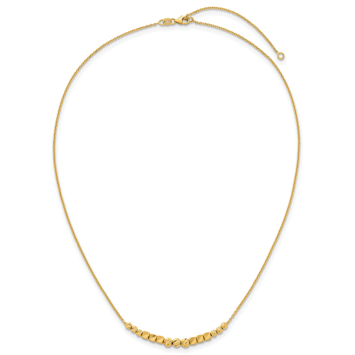 14K Polished Diamond-cut and Beaded 16in w/ 2in Ext Necklace-SF3274-16