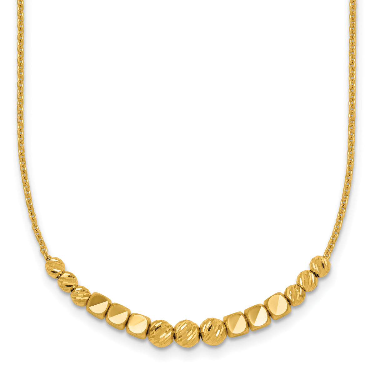 14K Polished Diamond-cut and Beaded 16in w/ 2in Ext Necklace-SF3274-16