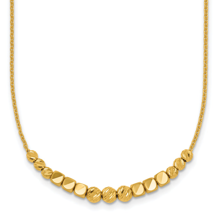 14K Polished Diamond-cut and Beaded 16in w/ 2in Ext Necklace-SF3274-16