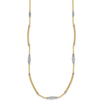 14k Two-Tone Woven Bars and D/C Beads Necklace-SF3275-16.75