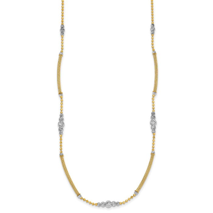 14k Two-Tone Woven Bars and D/C Beads Necklace-SF3275-16.75