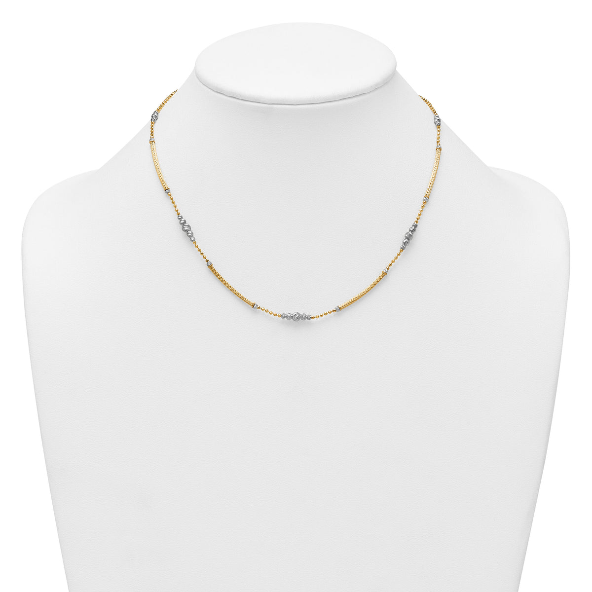 14k Two-Tone Woven Bars and D/C Beads Necklace-SF3275-16.75