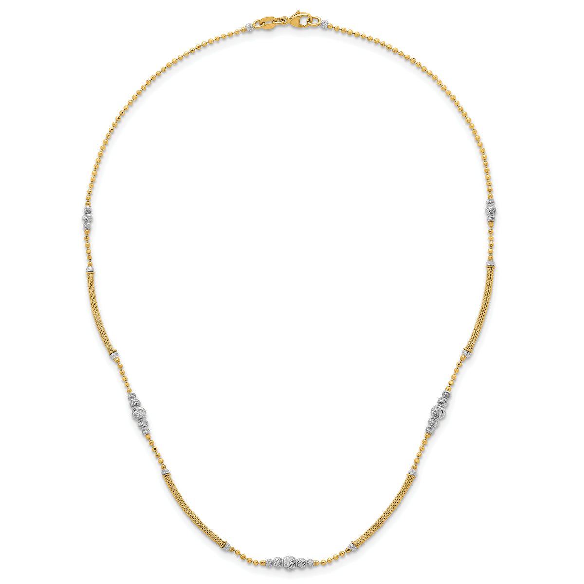 14k Two-Tone Woven Bars and D/C Beads Necklace-SF3275-16.75