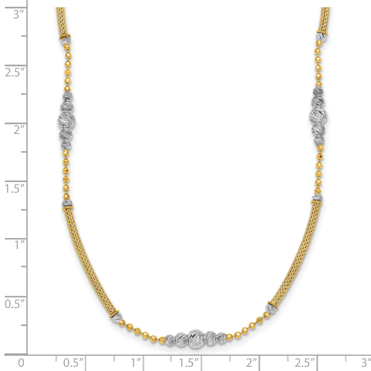 14k Two-Tone Woven Bars and D/C Beads Necklace-SF3275-16.75