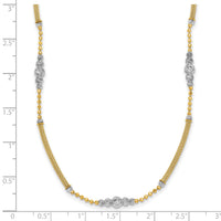 14k Two-Tone Woven Bars and D/C Beads Necklace-SF3275-16.75