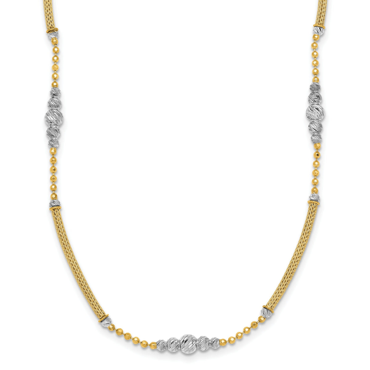 14k Two-Tone Woven Bars and D/C Beads Necklace-SF3275-16.75