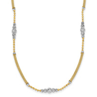 14k Two-Tone Woven Bars and D/C Beads Necklace-SF3275-16.75