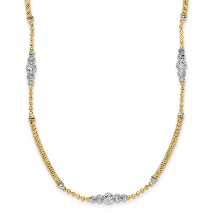 14k Two-Tone Woven Bars and D/C Beads Necklace-SF3275-16.75
