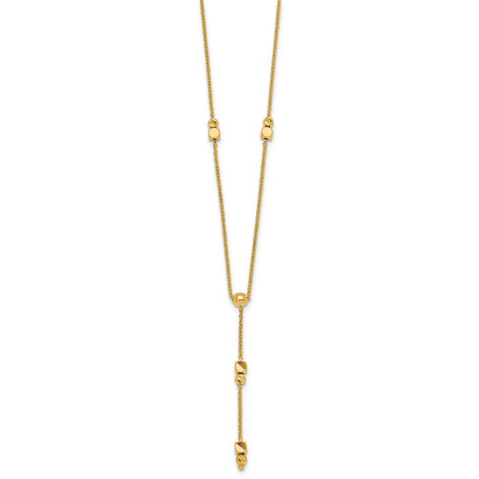 14K Polished Diamond-cut & Beaded Lariat 16in w/2in Ext Necklace-SF3276-16