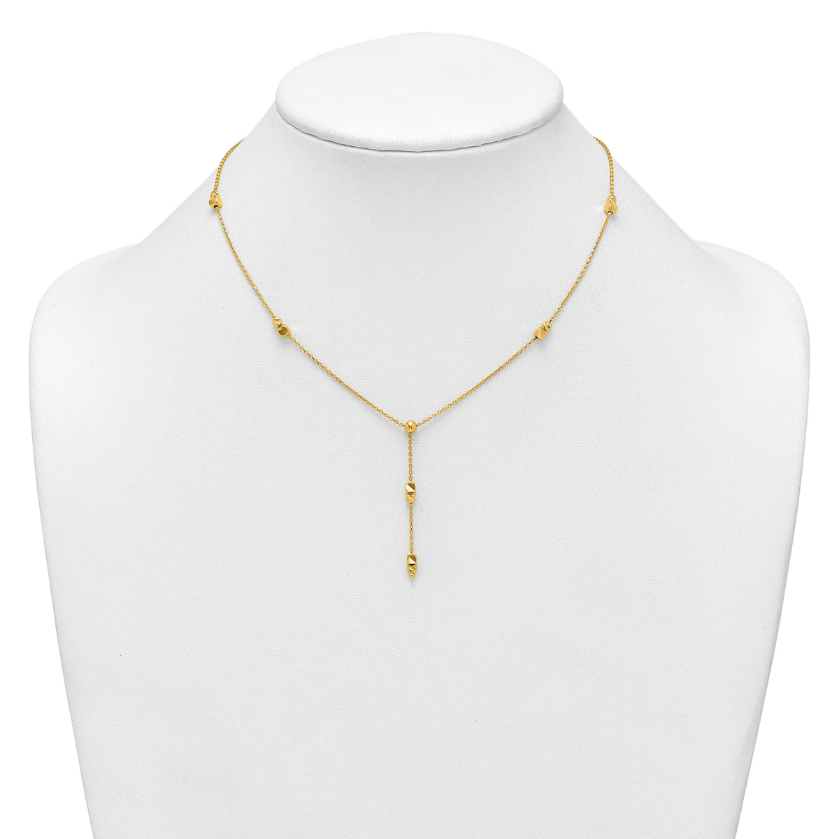 14K Polished Diamond-cut & Beaded Lariat 16in w/2in Ext Necklace-SF3276-16