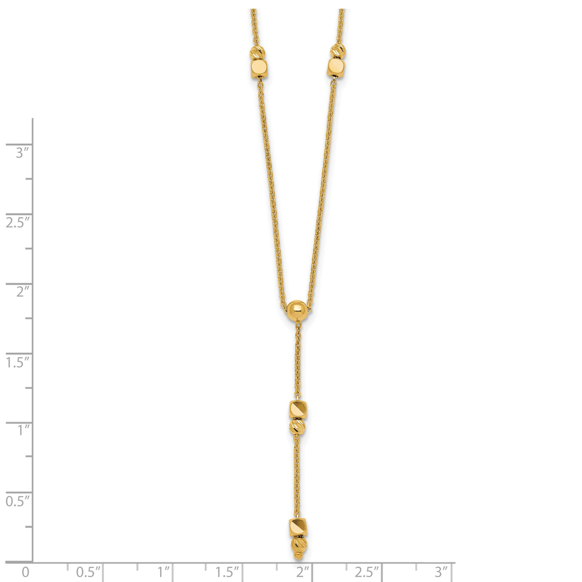 14K Polished Diamond-cut & Beaded Lariat 16in w/2in Ext Necklace-SF3276-16
